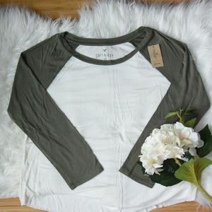 American Eagle Green and White Baseball Shirt